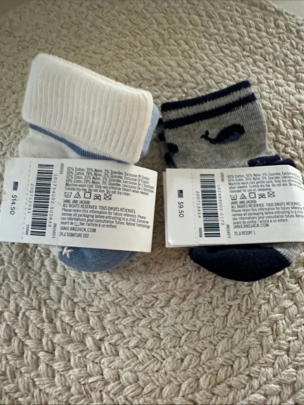 Janie and Jack Baby Sock Set - Light Blue, Blue Stripes & Gray Whale Trio NWT